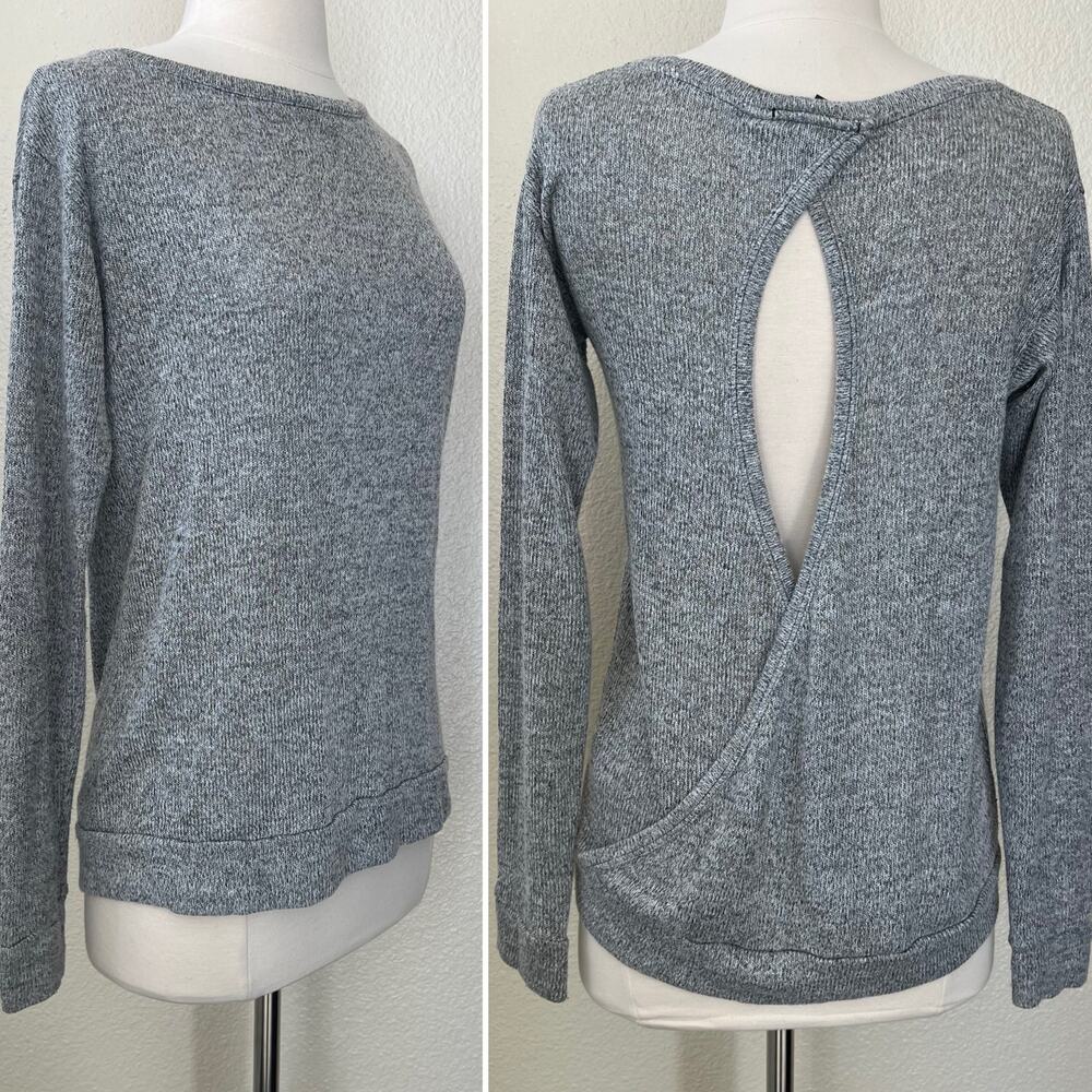 The Refinery keyhole wrap back sweater knit top heather gray